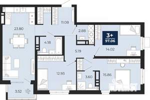 3-к квартира, вторичка, 97м2, 13/20 этаж