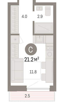 Студия квартира, вторичка, 21м2, 2/8 этаж