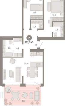 2-к квартира, вторичка, 112м2, 2/11 этаж