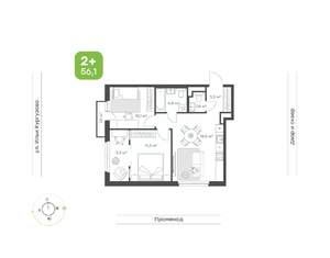 2-к квартира, вторичка, 56м2, 19/24 этаж