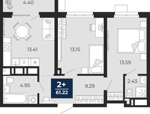 2-к квартира, вторичка, 59м2, 2/24 этаж