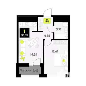 1-к квартира, вторичка, 36м2, 10/14 этаж
