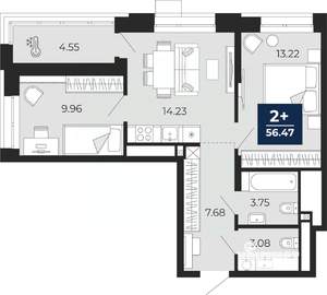 2-к квартира, вторичка, 56м2, 2/23 этаж