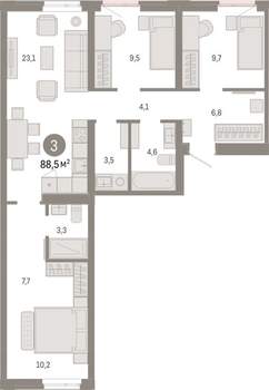 3-к квартира, вторичка, 88м2, 4/25 этаж