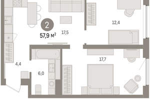 2-к квартира, вторичка, 58м2, 15/16 этаж