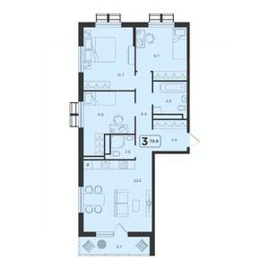 3-к квартира, строящийся дом, 80м2, 9/25 этаж
