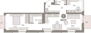 2-к квартира, вторичка, 68м2, 4/16 этаж