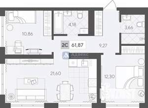 2-к квартира, вторичка, 62м2, 16/17 этаж