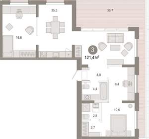 3-к квартира, вторичка, 121м2, 9/17 этаж