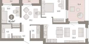 3-к квартира, вторичка, 91м2, 8/16 этаж