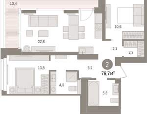 2-к квартира, вторичка, 77м2, 9/16 этаж