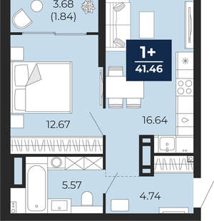 1-к квартира, вторичка, 41м2, 7/21 этаж
