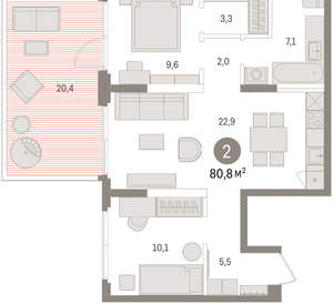 2-к квартира, вторичка, 81м2, 2/16 этаж