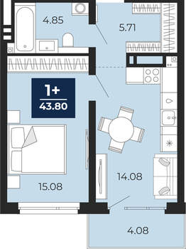 1-к квартира, вторичка, 44м2, 4/21 этаж