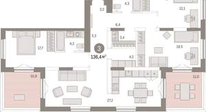 3-к квартира, вторичка, 136м2, 17/17 этаж