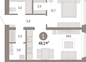 1-к квартира, вторичка, 48м2, 4/16 этаж