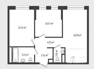2-к квартира, вторичка, 56м2, 12/19 этаж