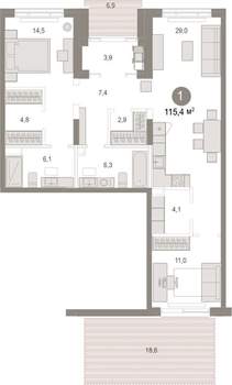 1-к квартира, вторичка, 115м2, 1/17 этаж