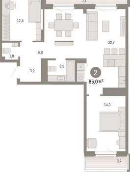 2-к квартира, вторичка, 85м2, 8/16 этаж