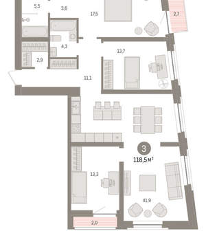 3-к квартира, вторичка, 119м2, 2/10 этаж