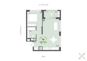 1-к квартира, вторичка, 47м2, 13/16 этаж