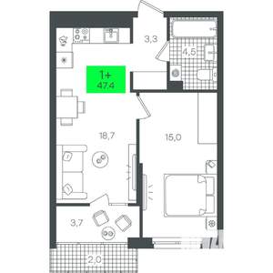 1-к квартира, строящийся дом, 47м2, 5/21 этаж