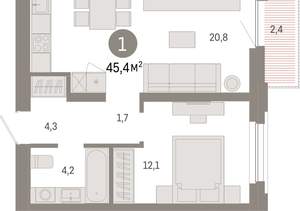 1-к квартира, вторичка, 45м2, 4/16 этаж