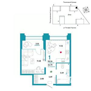 1-к квартира, вторичка, 38м2, 30/31 этаж