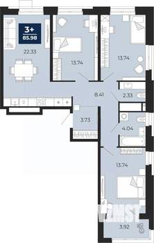 3-к квартира, вторичка, 84м2, 11/16 этаж