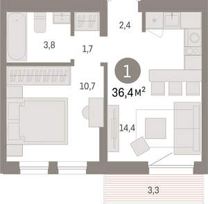 1-к квартира, вторичка, 36м2, 6/17 этаж