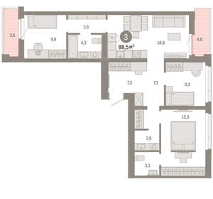 3-к квартира, вторичка, 89м2, 9/25 этаж