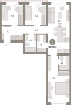 3-к квартира, вторичка, 91м2, 5/11 этаж