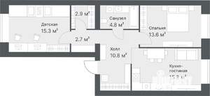 2-к квартира, вторичка, 66м2, 4/14 этаж