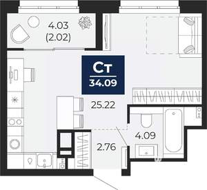 Студия квартира, вторичка, 34м2, 6/16 этаж