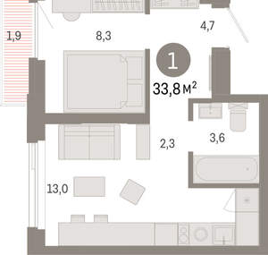 1-к квартира, вторичка, 34м2, 9/25 этаж