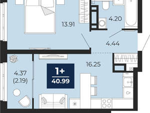 1-к квартира, вторичка, 41м2, 21/21 этаж