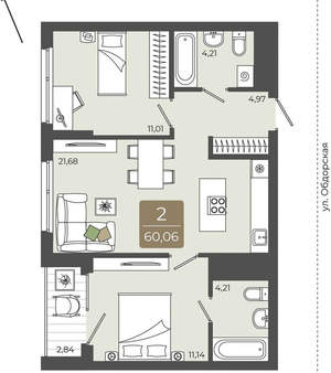 2-к квартира, вторичка, 60м2, 15/15 этаж