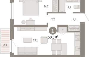 1-к квартира, вторичка, 50м2, 9/16 этаж