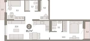2-к квартира, вторичка, 66м2, 6/17 этаж