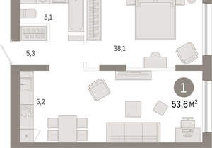 1-к квартира, вторичка, 54м2, 2/17 этаж