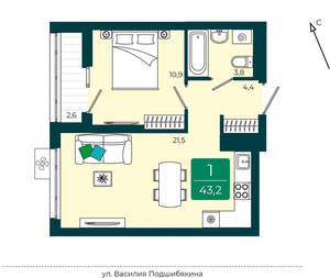 1-к квартира, вторичка, 43м2, 17/17 этаж
