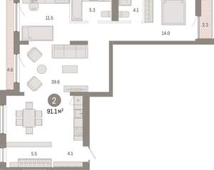 2-к квартира, вторичка, 91м2, 6/8 этаж
