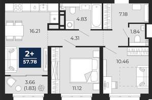 2-к квартира, вторичка, 58м2, 5/16 этаж