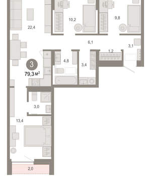 3-к квартира, вторичка, 79м2, 5/17 этаж