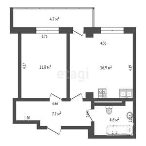 1-к квартира, вторичка, 38м2, 13/16 этаж