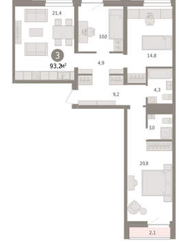 3-к квартира, вторичка, 93м2, 6/10 этаж