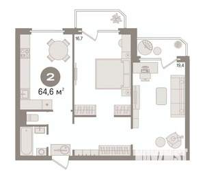 2-к квартира, вторичка, 65м2, 8/9 этаж