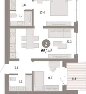 2-к квартира, вторичка, 65м2, 5/11 этаж
