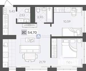 2-к квартира, вторичка, 55м2, 8/17 этаж