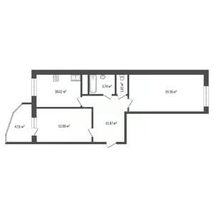 2-к квартира, вторичка, 60м2, 12/16 этаж